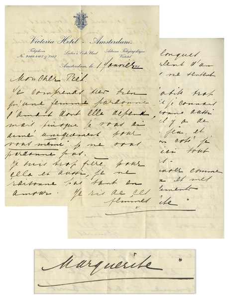 Superb Mata Hari Autograph Letter Signed, With Unusual Content to Her Lover -- ''...since I loved you only for who you are, I do not forgive you...I don't think reasonably when in love...''